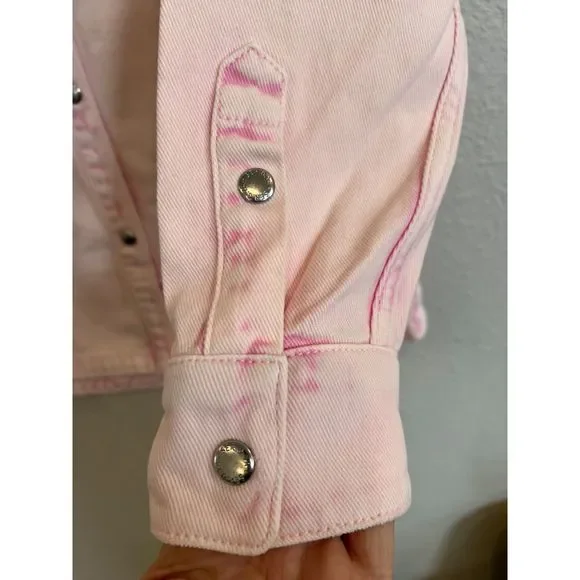 #298 NWT SER.O.YA Mariel Denim Button-Front Shirt Jacket Pink Size Small a298